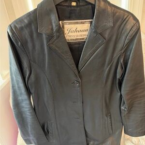 Women's Black Leather Blazer Jacket